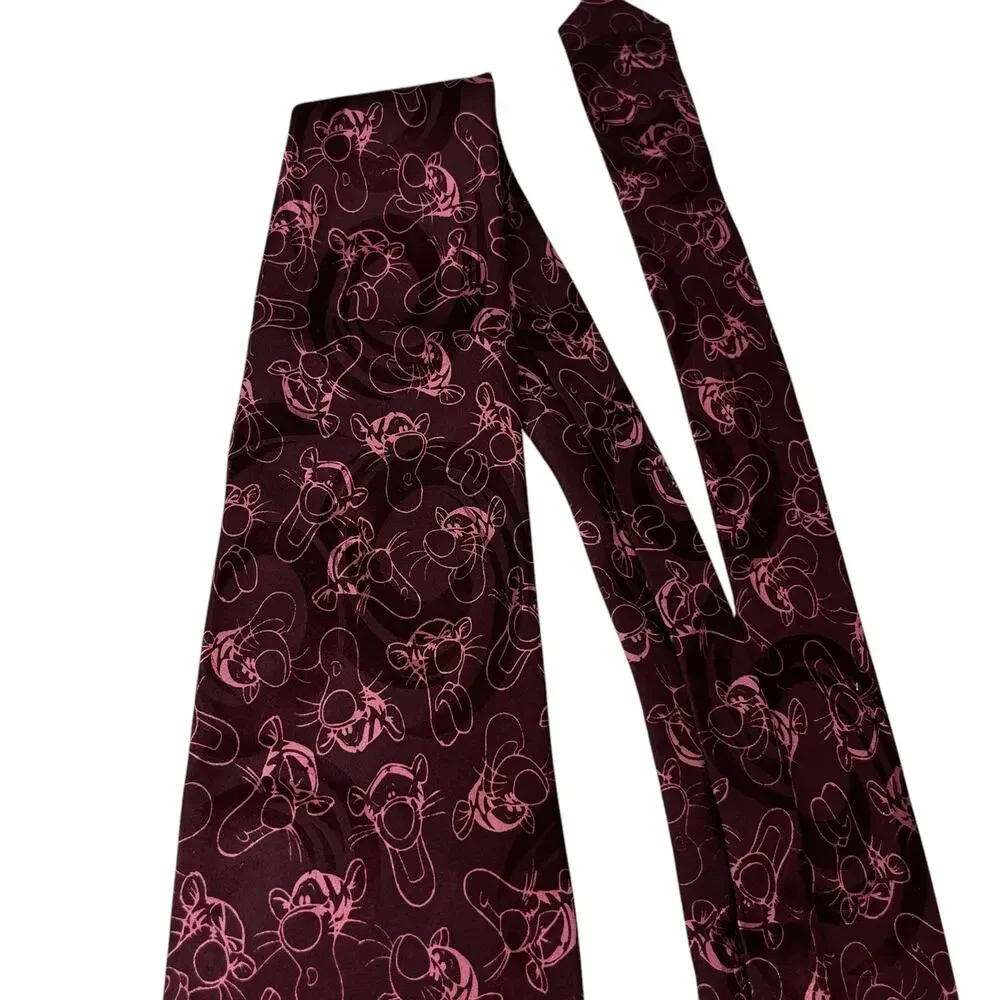 Vintage Disney Mickey Inc. Tigger Tie 100% Silk Burgundy Red New